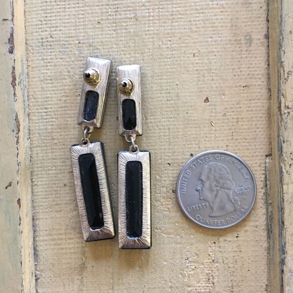 Zara Classic Black Gold Rectangular Earrings Os - image 5